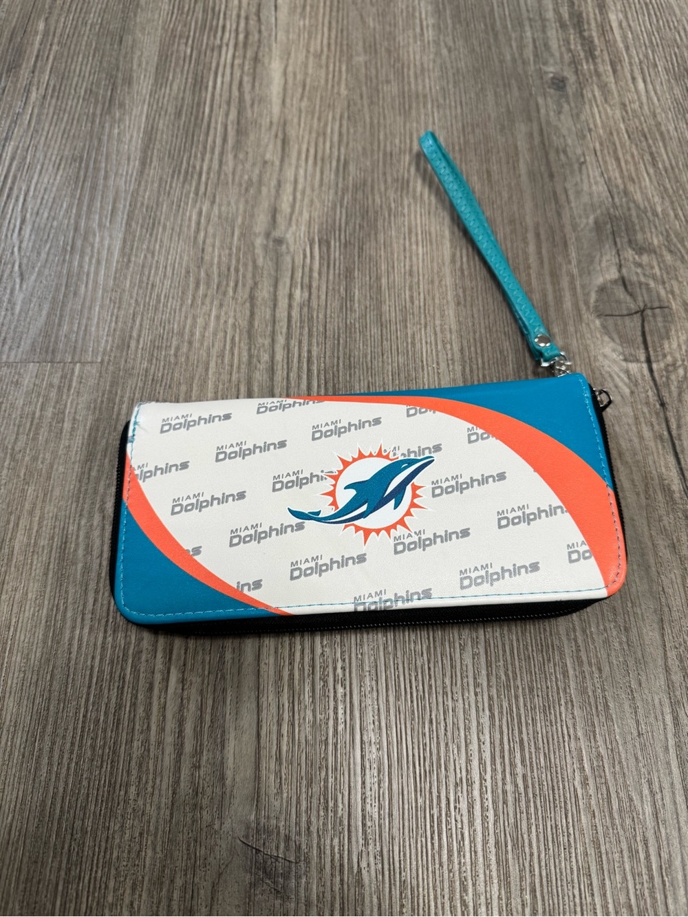 NFL Miami Dolphins Zip Organizer Logo Womens Wallet Wristlet 8"x4" NEW